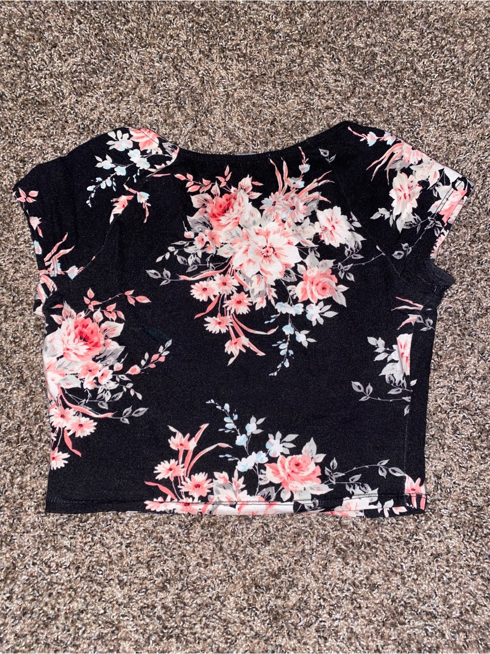Charlotte Russe Black Floral Crop Top with Pink Flowers - Picture 4 of 4